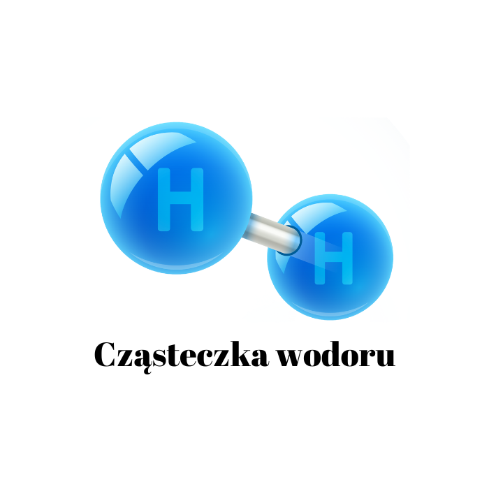 Model cząsteczki wodoru H₂ — dwa połączone atomy wodoru