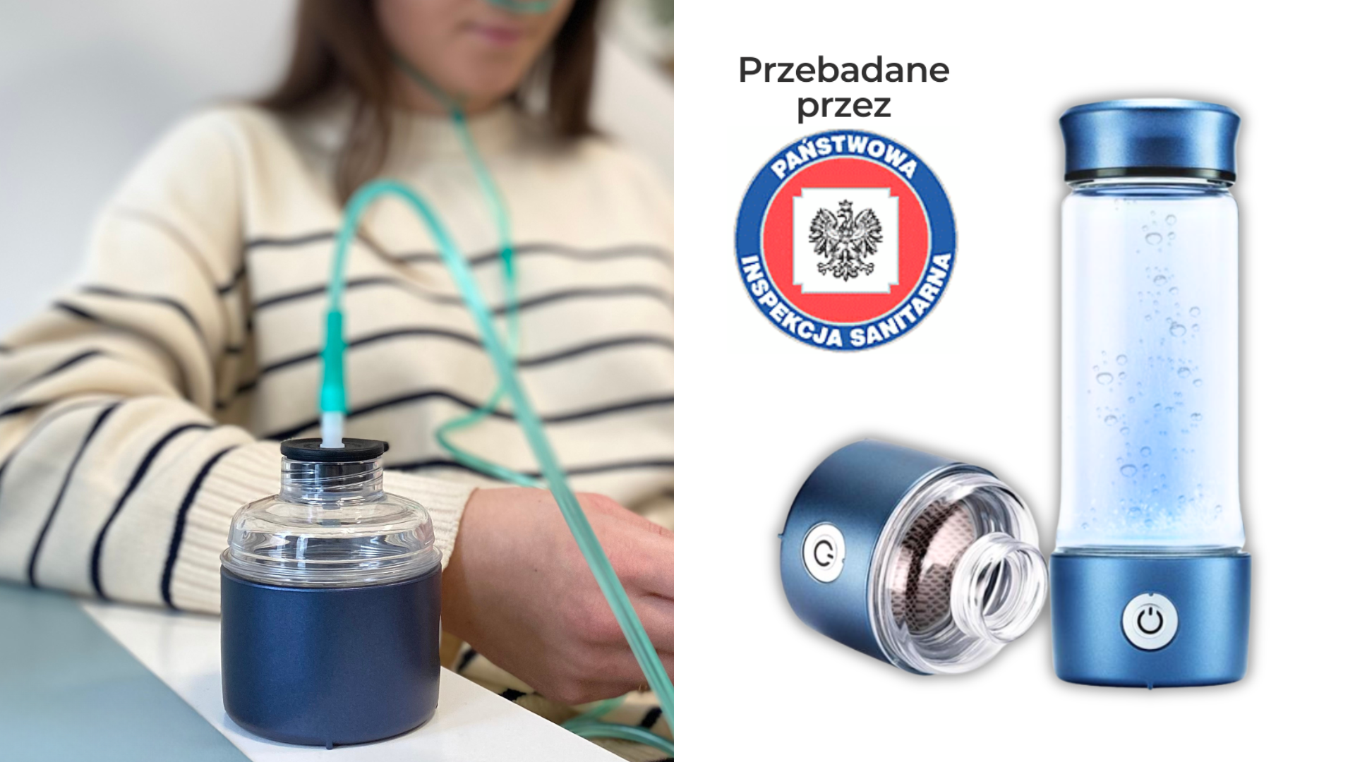 Szklana butelka wodorowa CA-303 podczas cyklu nasycania wody wodorem