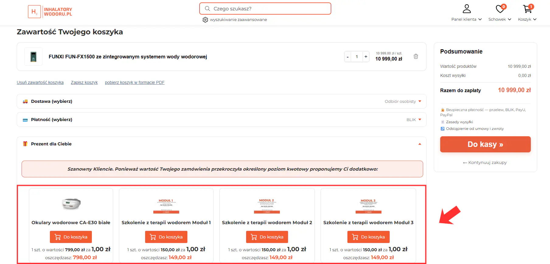 Propozycja dodatków za 1 zł w koszyku po dodaniu inhalatora FUNXI