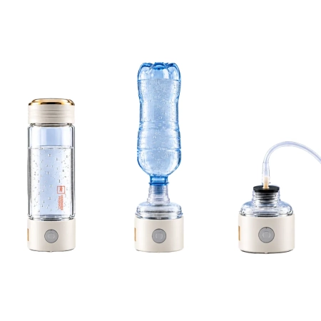 Butelka wodorowa CA-303 biała – szklana butelka, adapter do butelki PET i adapter do inhalacji