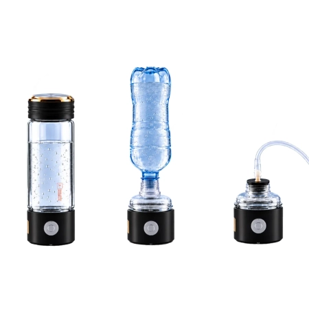 Butelka wodorowa CA-303 czarna – szklana butelka, adapter do butelki PET i adapter do inhalacji